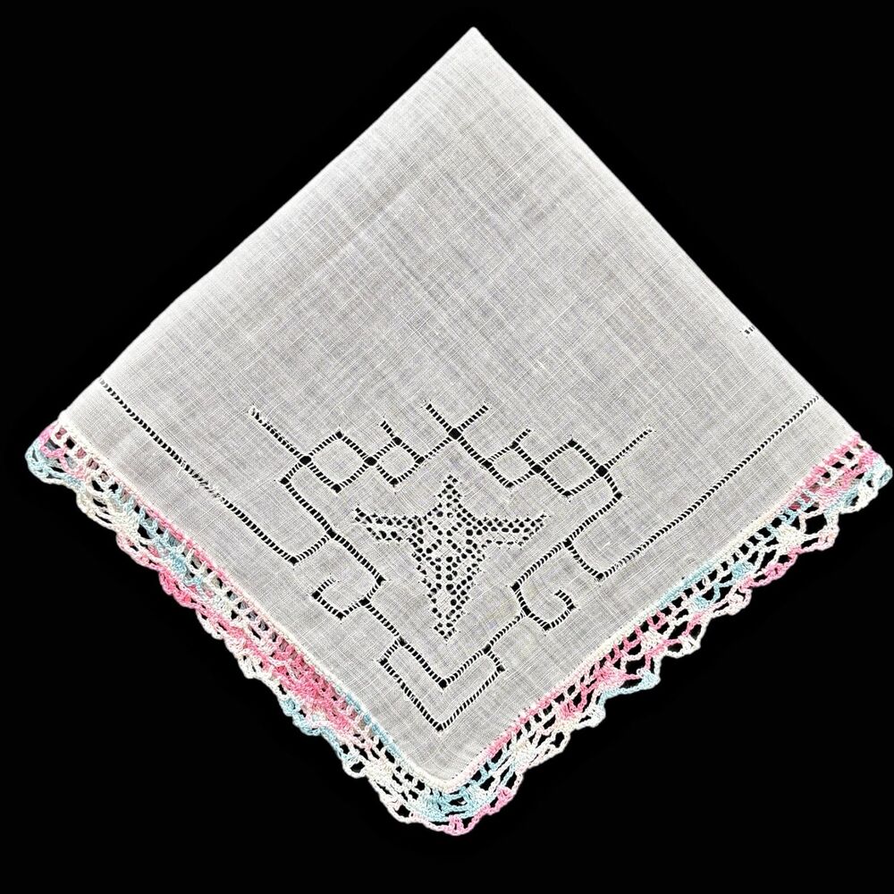 Heirloom Pulled Thread Bridesmaid Handkerchief Wedding Cottage Vintage Dainty